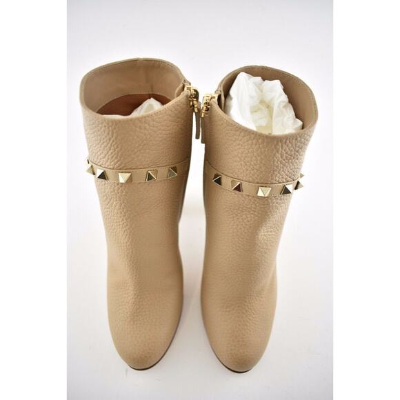 Valentino Rockstud 90 Beige Nude Leather Short Ankle Block Heel Boot Bootie 39.5 - Picture 7 of 11